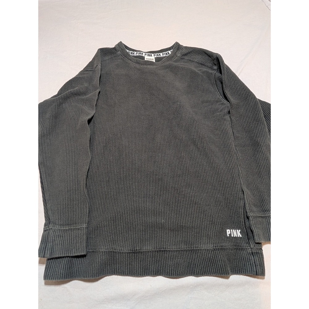 Victoria's Secret PINK Ribbed Crewneck Pullover Top Dark Gray XS